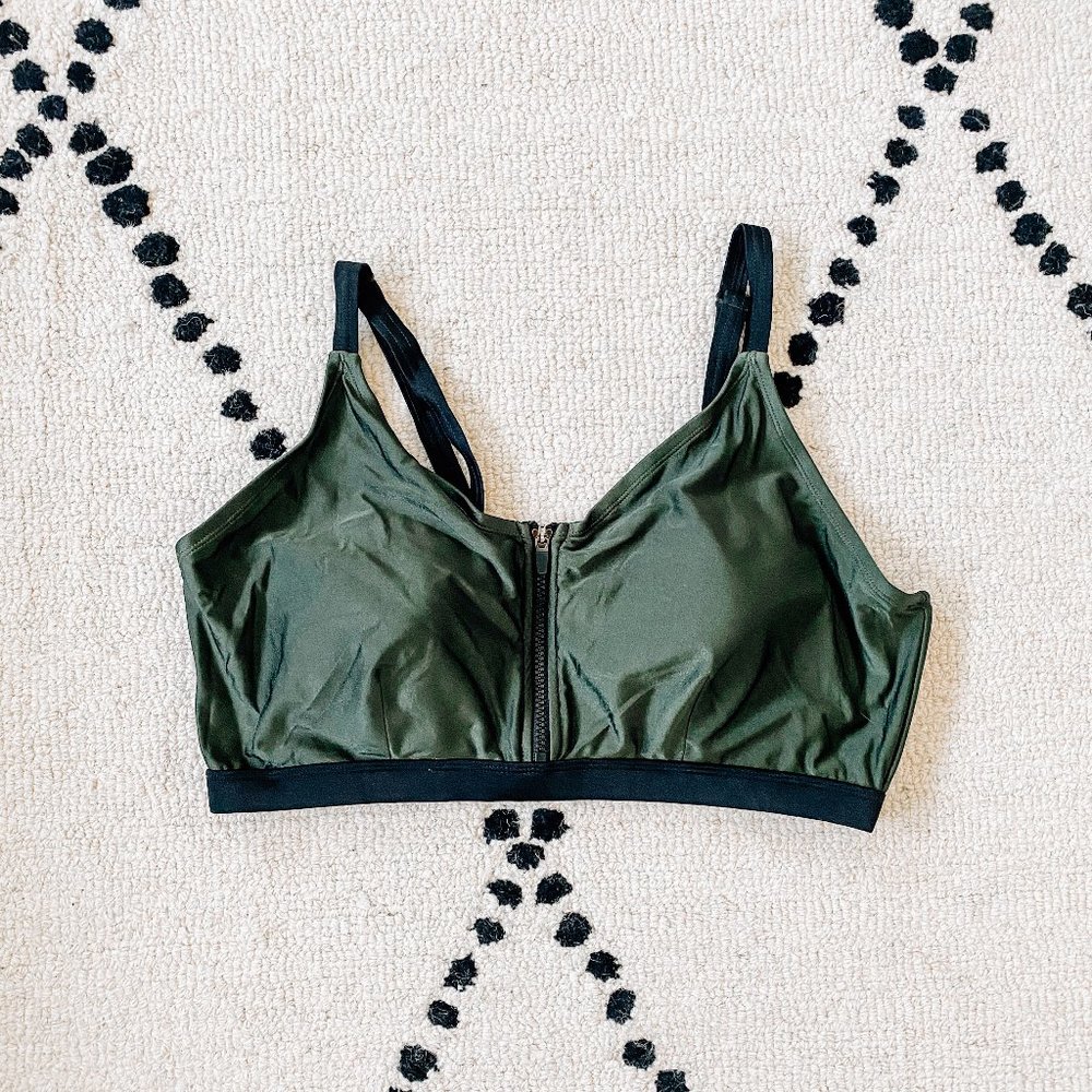 Green Zip Bikini Top